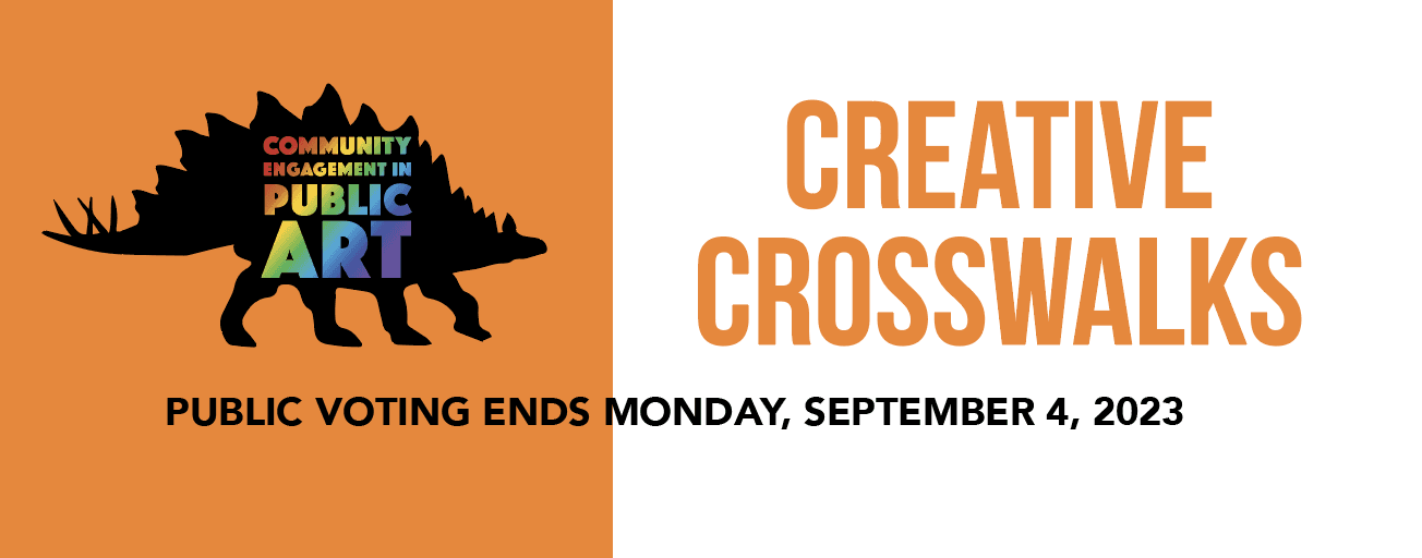 Public voting flyer with logo of Community Engagement of Public Art with dinosaur silhouette