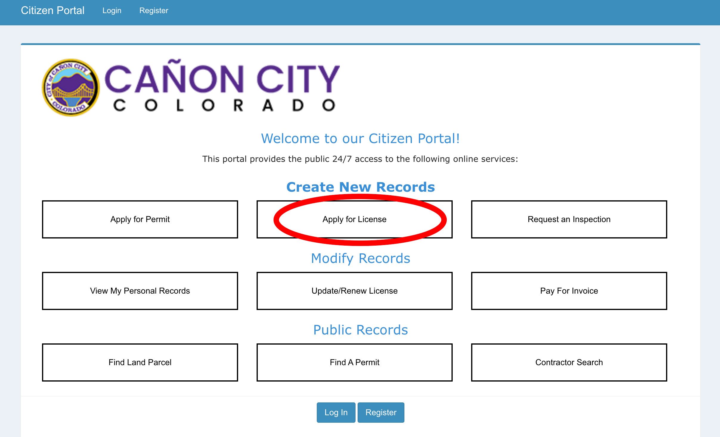 Photo of business license website page with 