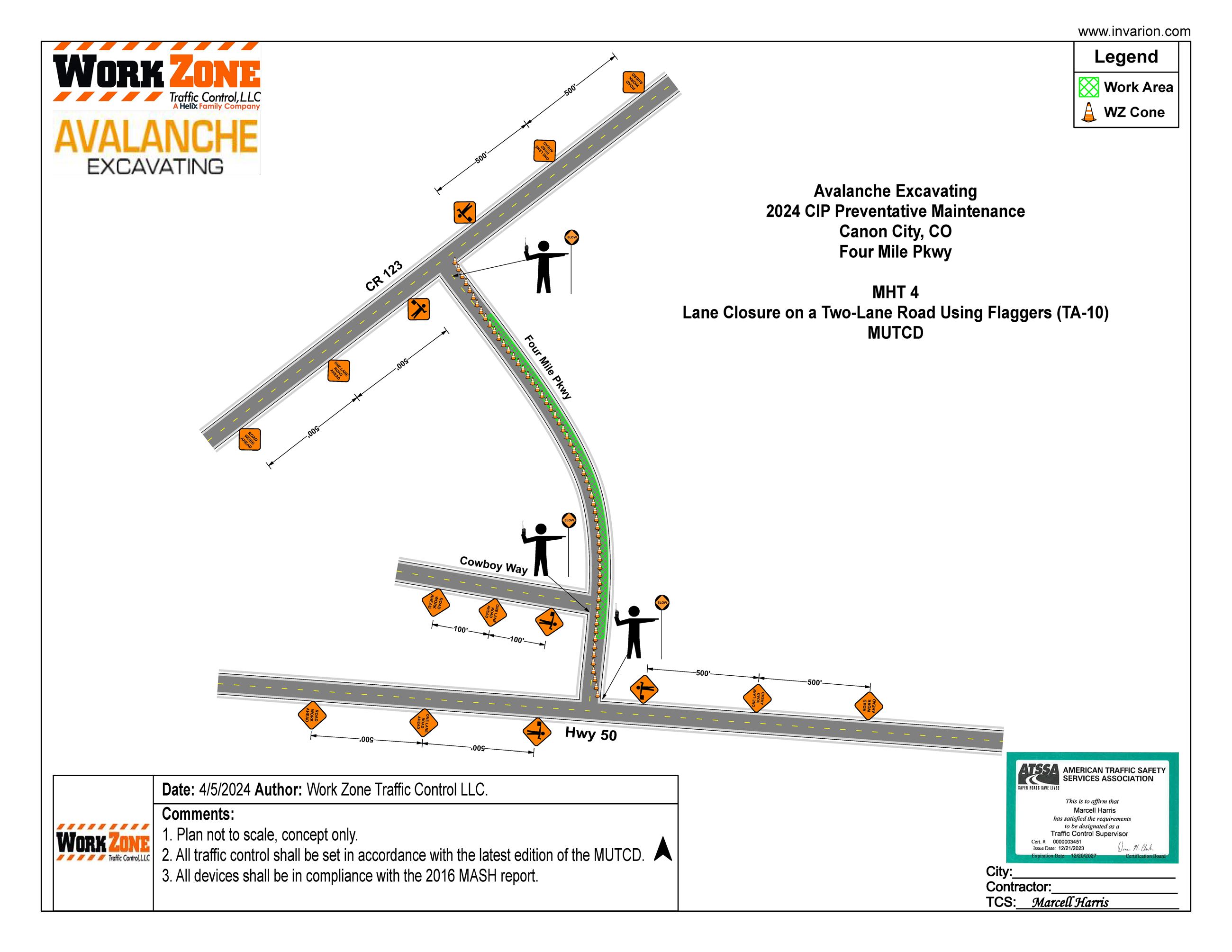 Traffic Control Map for Four Mile Parkway Resurfacing Project