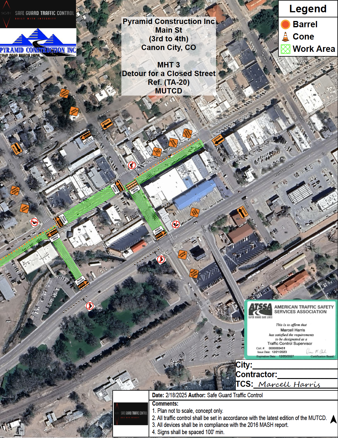Map outlining 200 block closure of Main Street