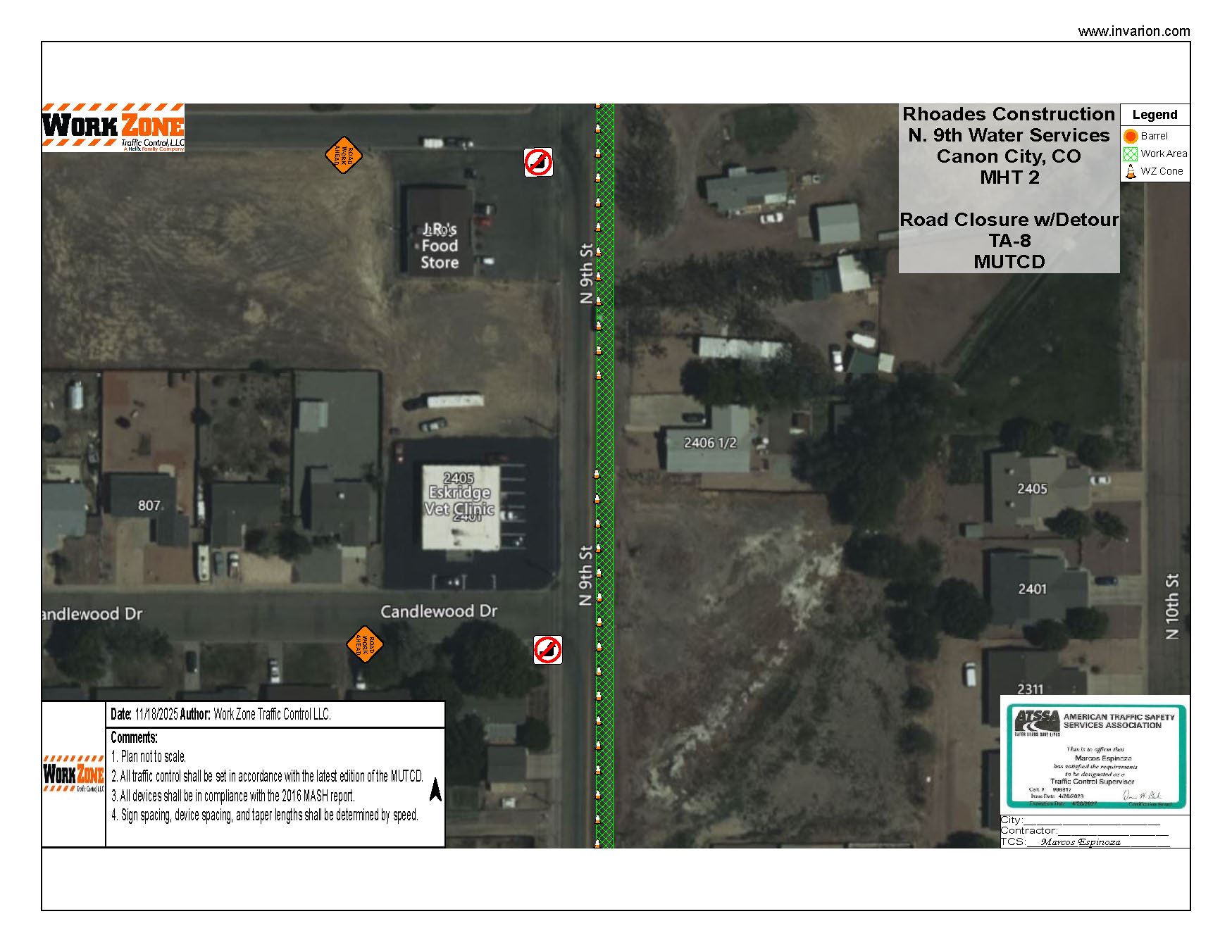 Map of construction area on N 9th and detour on Candlewood