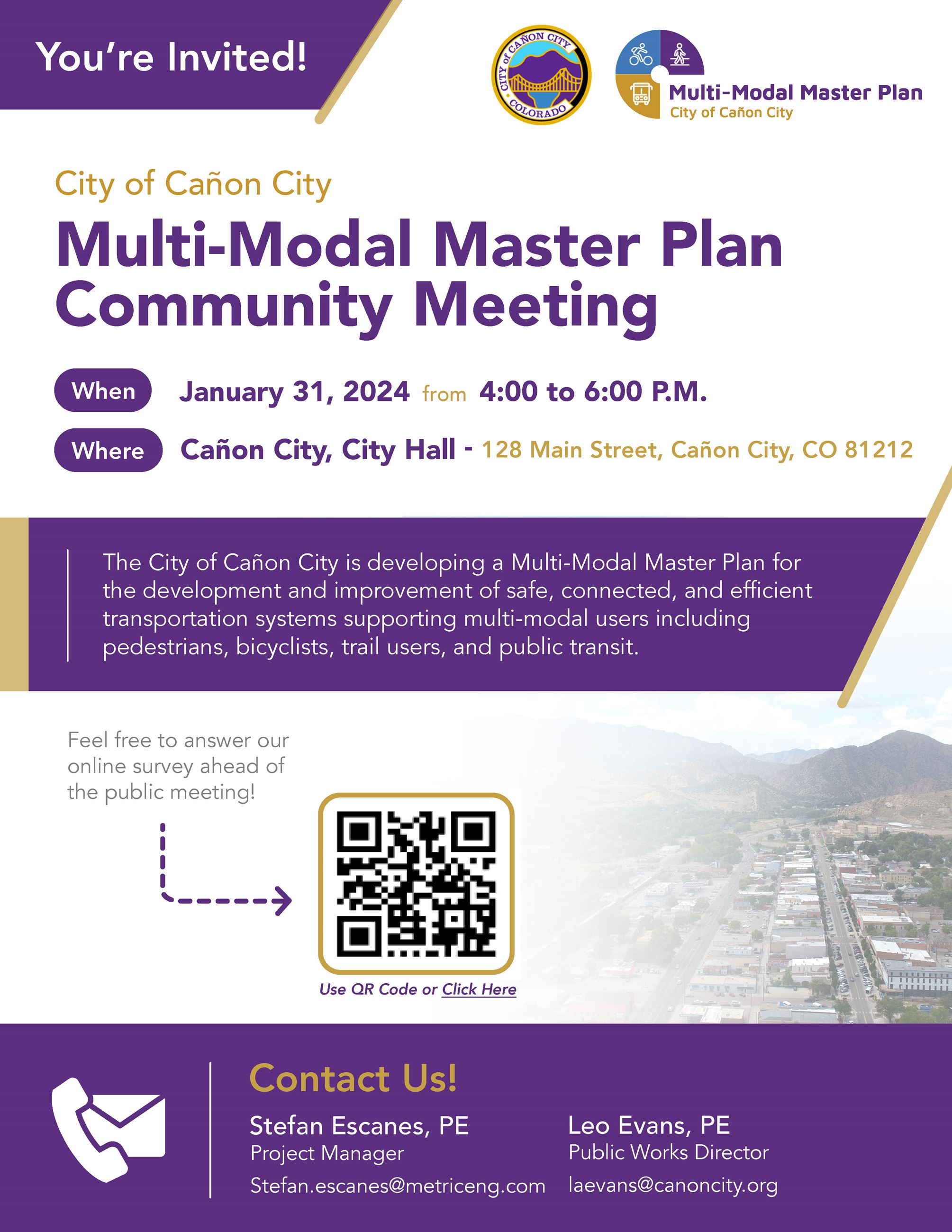 Flyer with aerial photo of Canon City and info about Public Meeting